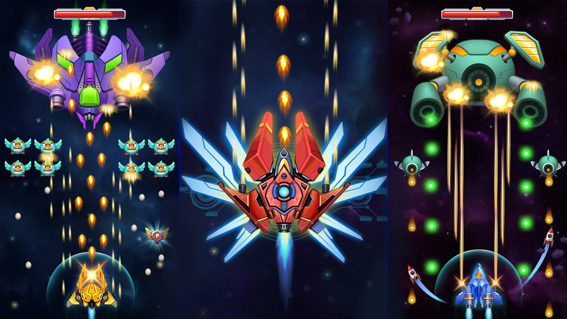 Sterowanie statkiem w Chicken Attack Galaxy Shooter